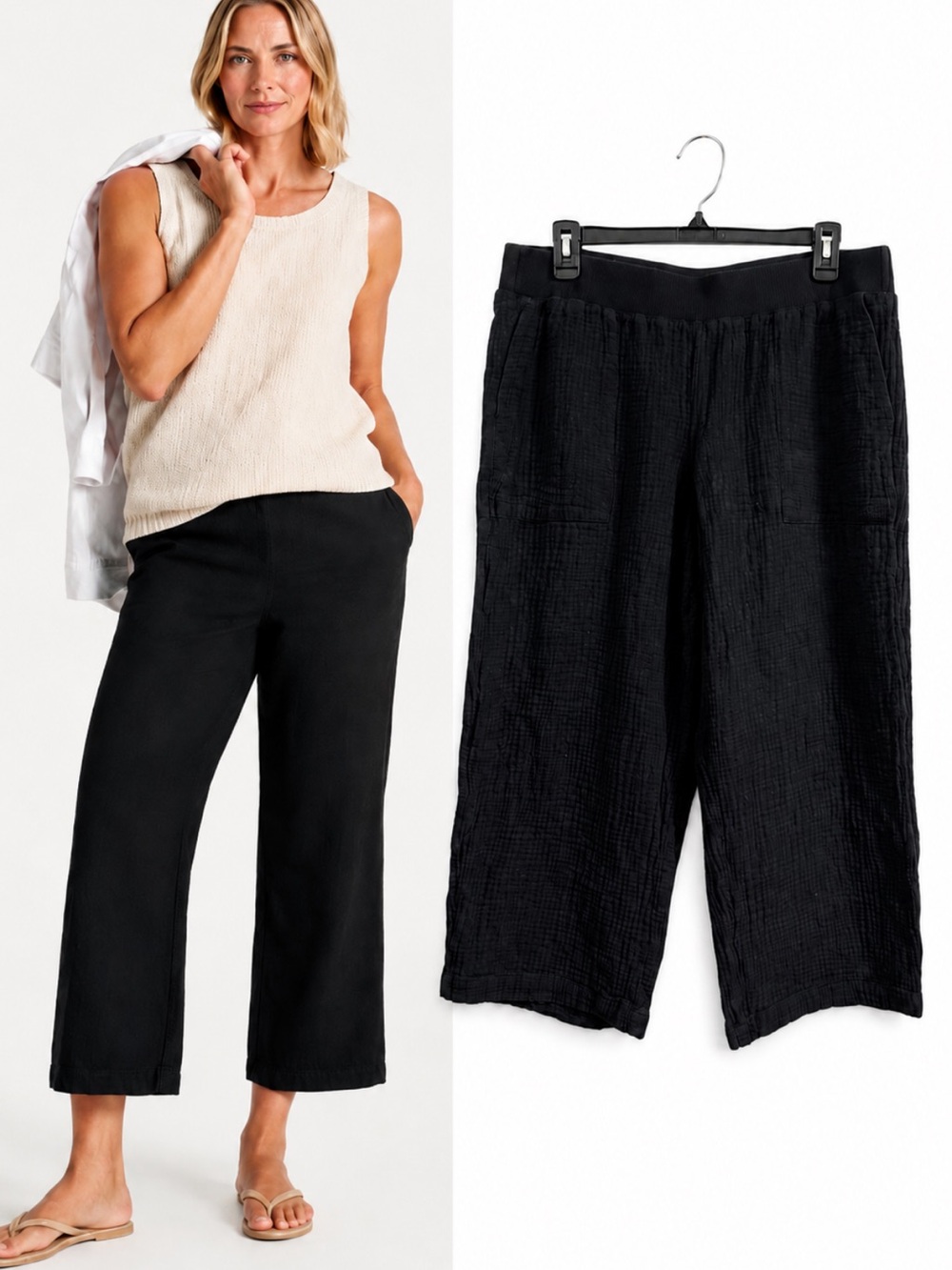 J. Jill Black Textured Gauze Cropped Wide Leg Pants